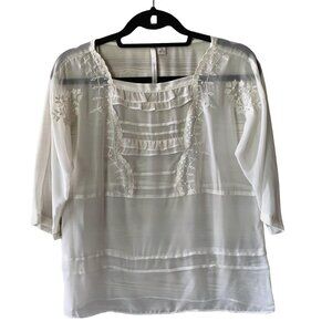 LC Sheer Embroidered Floral Boho Blouse M